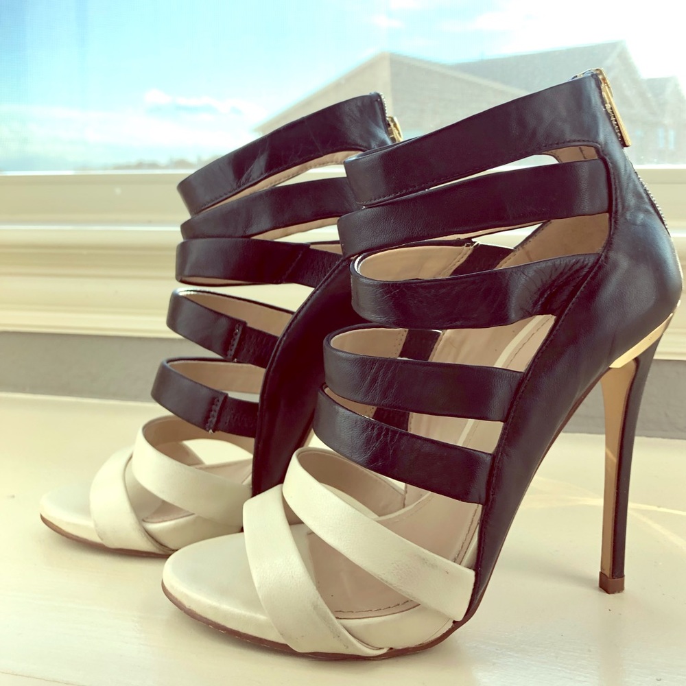Black and beige stiletto leather heels from Aldo!